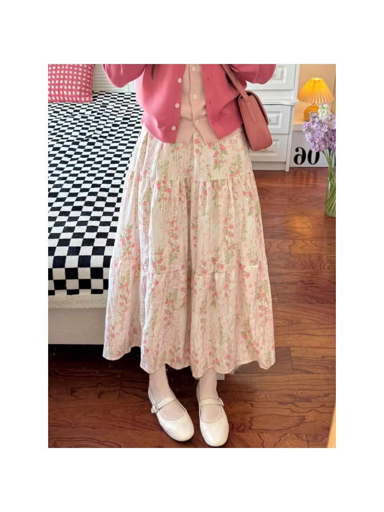 Midi Skirt Floral - plus Size Women's Floral Print Elastic