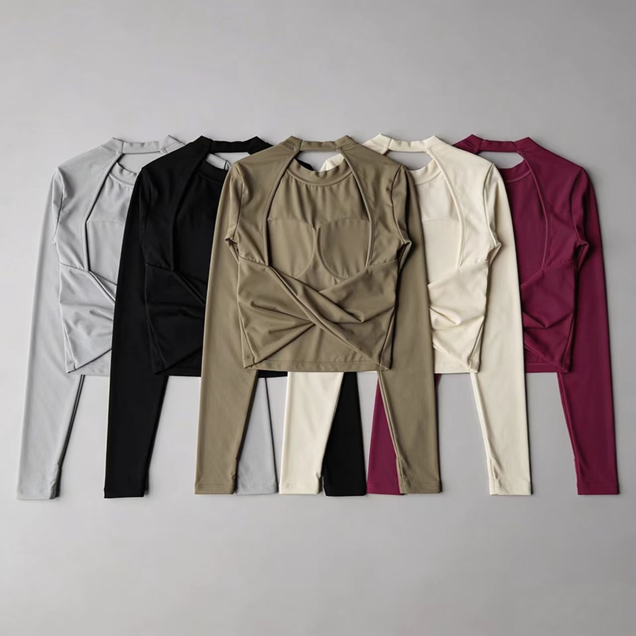 Crop Top Crochet - Women Long Sleeve Knotted Yoga Crop