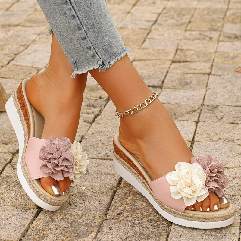 Women's Pink Flower Decor Plat - مراجعة Wedge Espadrille Women وسعره