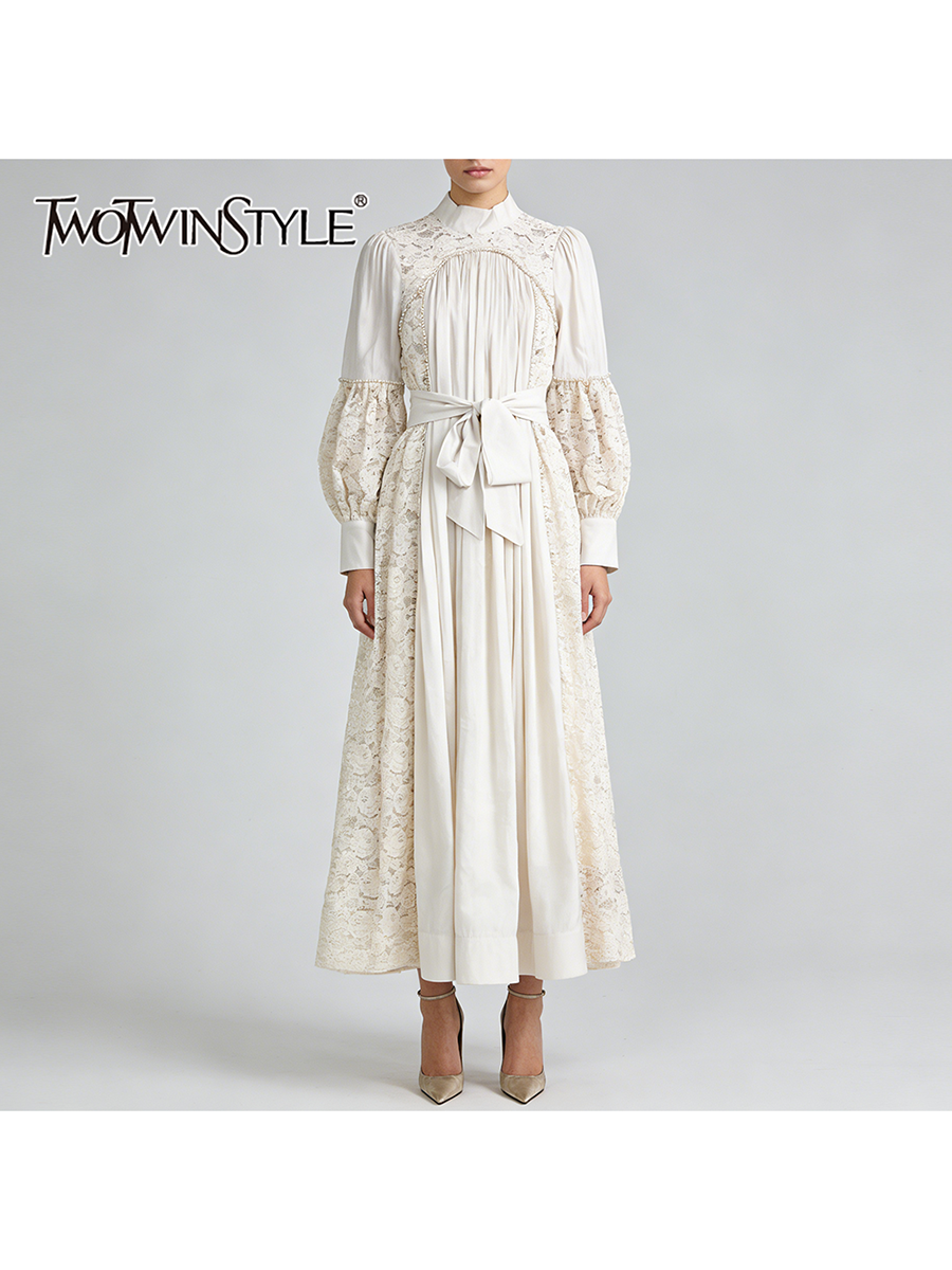 TWOTWINSTYLE Solid Patchwork L - مراجعة Linen Dress Wrap وسعره