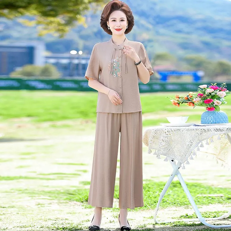 Women's Chinese Style Embroide - مراجعة Linen Pant Wide وسعره