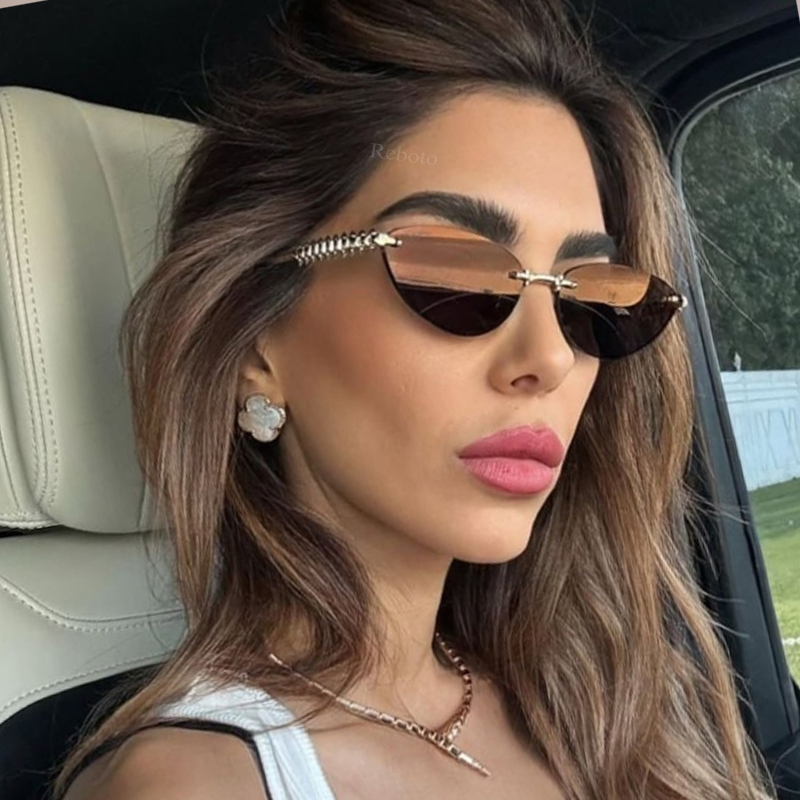 New Cat Eye Rivet Rimless Sung - مراجعة Sunglasses Cat Eye وسعره