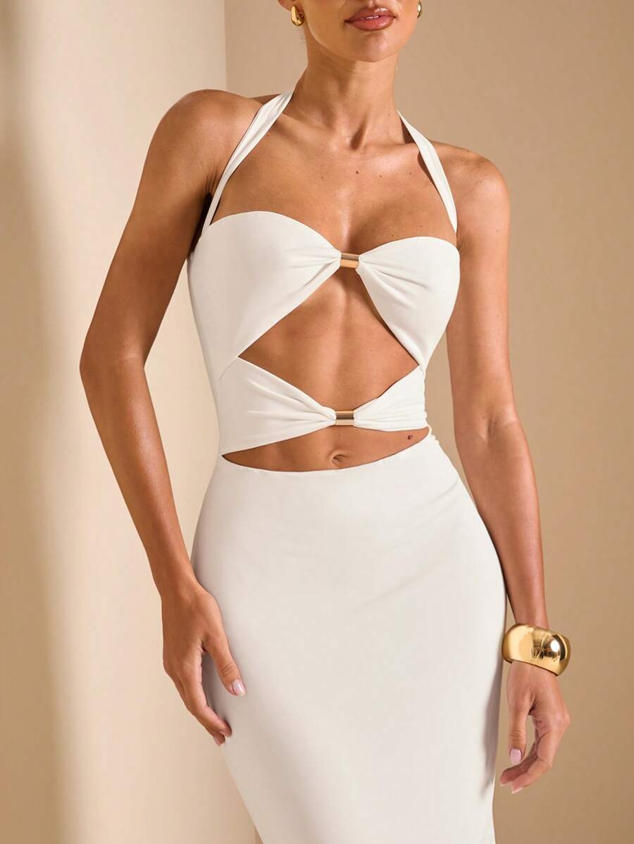 White Cut Out Halter Neck Fitt - مراجعة Maxi Dress Halter وسعره