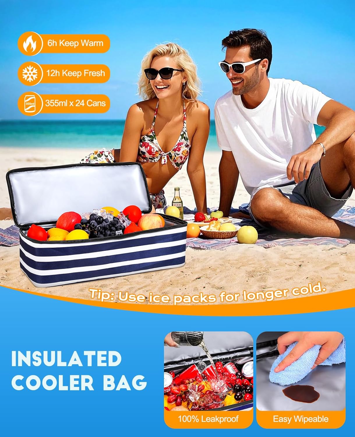 Beach Bag with Cooler, 49L Wat - مراجعة Tote Bag Beach وسعره