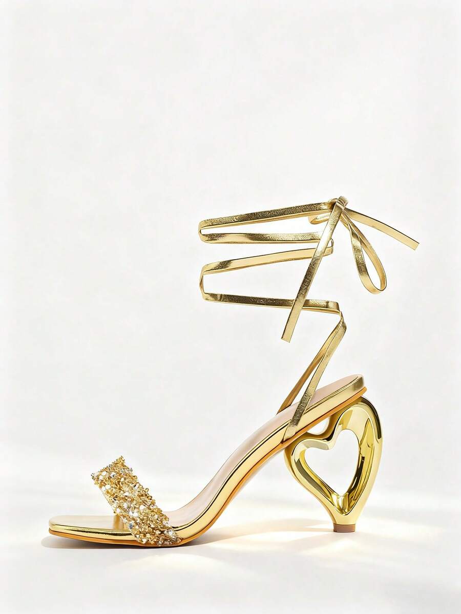 Womens Rhinestone-Embellished  - مراجعة Sandal Strappy Heeled وسعره