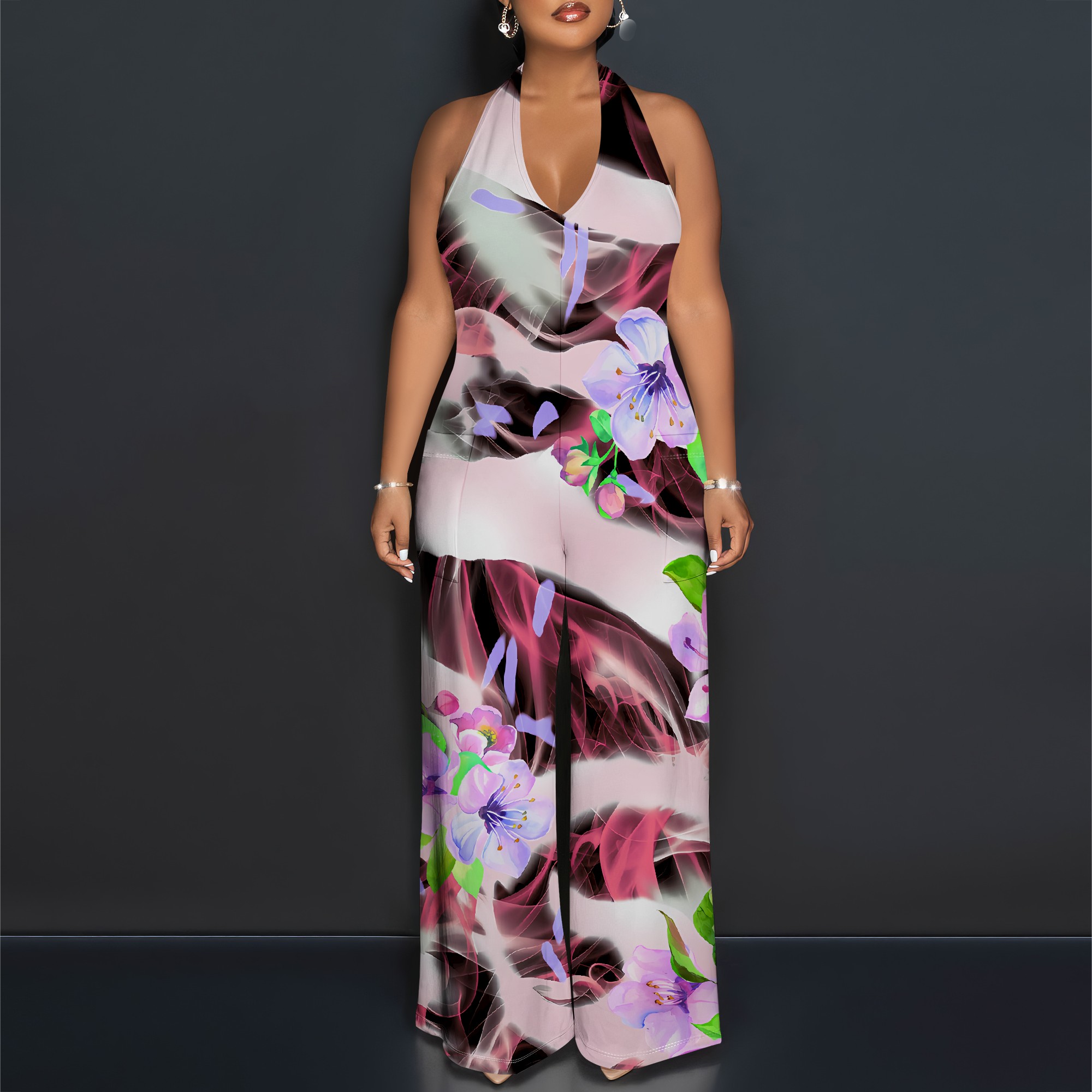 Floral Print Halter Jumpsuit - - مراجعة Romper Floral Print وسعره