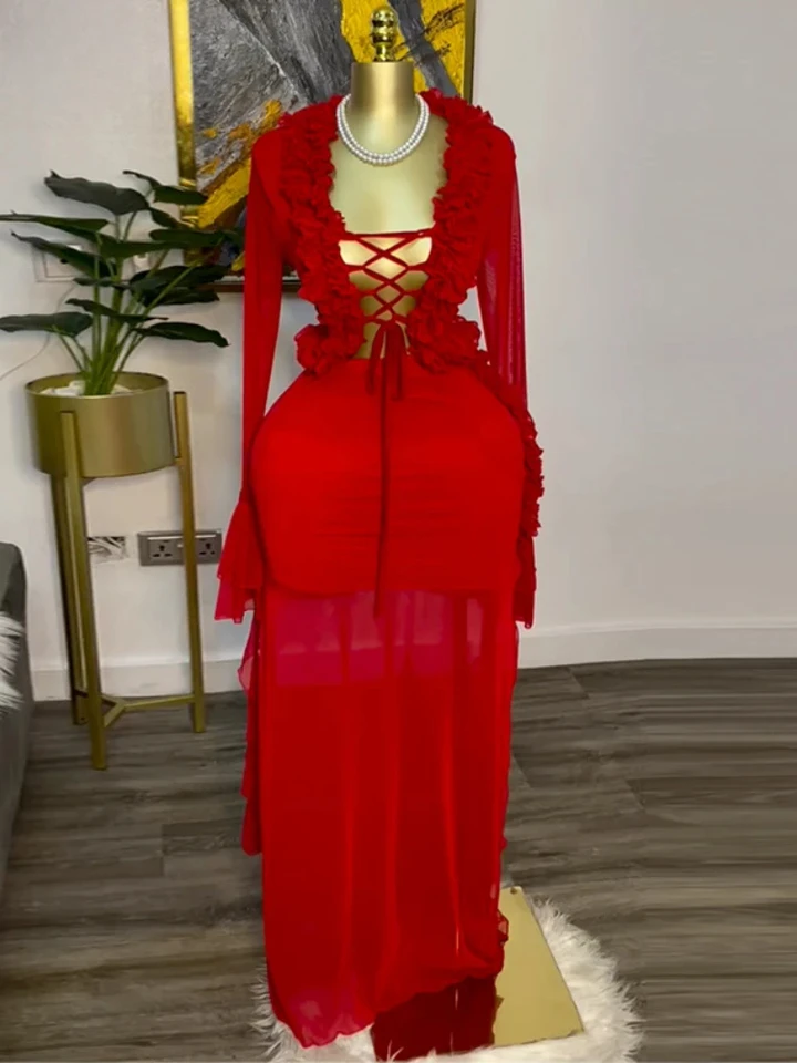 Fashion Women Set Mesh Full Sl - مراجعة Crop Top Crochet وسعره