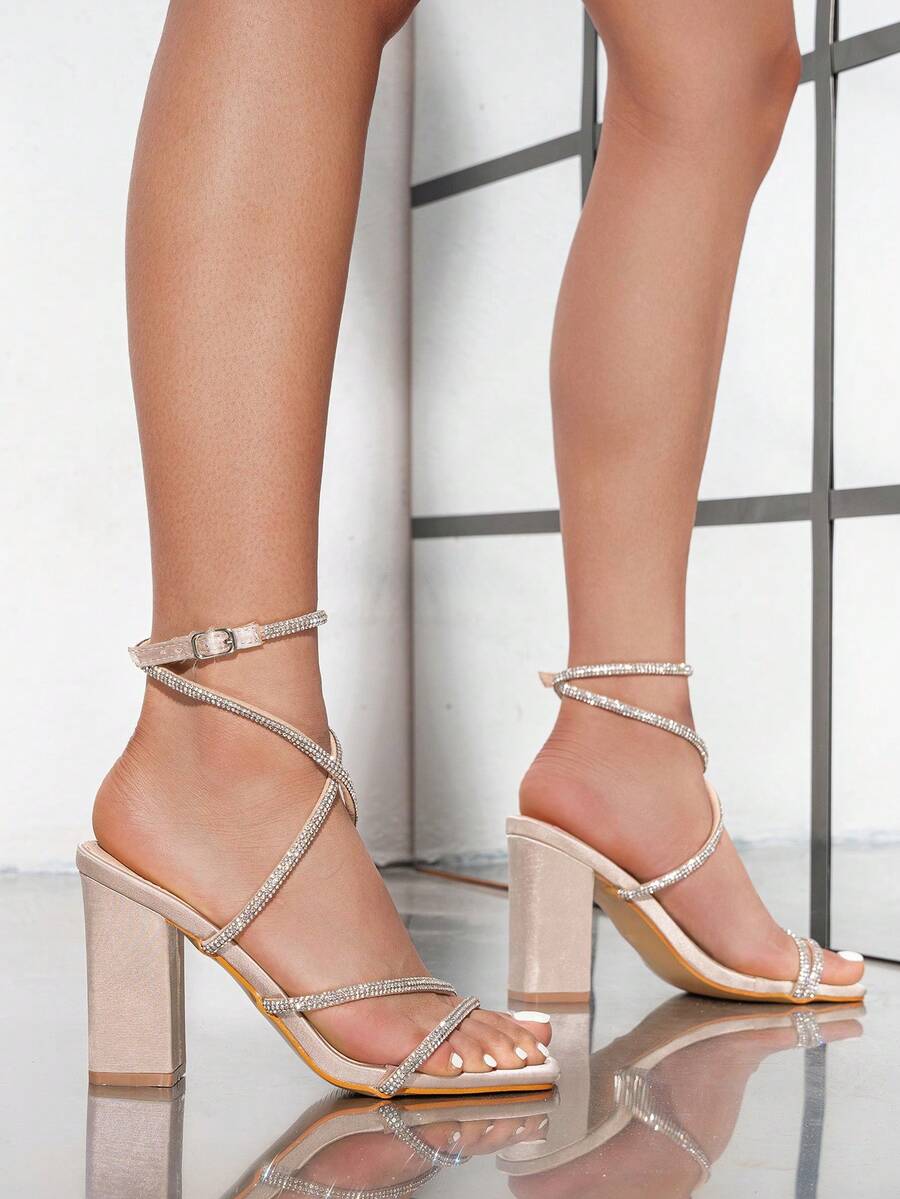 Womens Rhinestone Strappy Squa - مراجعة Sandal Strappy Heeled وسعره