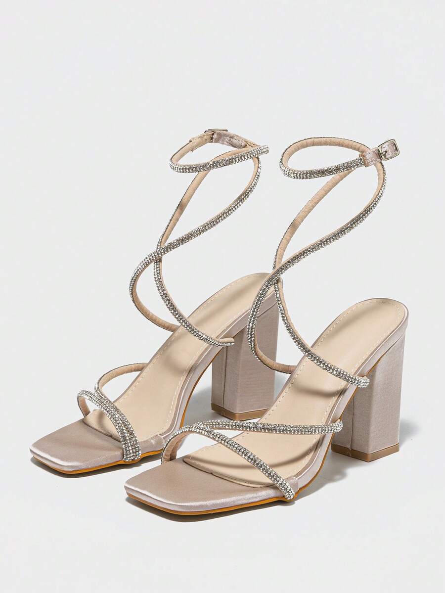 Womens Rhinestone Strappy Squa - مراجعة Sandal Strappy Heeled وسعره