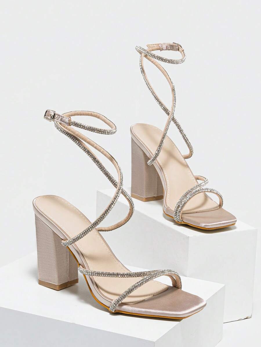 Womens Rhinestone Strappy Squa - مراجعة Sandal Strappy Heeled وسعره