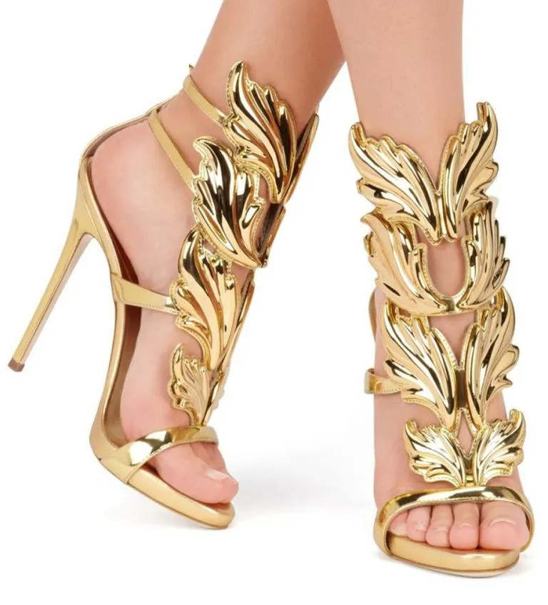 Golden Metal Wings Leaf Strapp - مراجعة Sandal Strappy Heeled وسعره