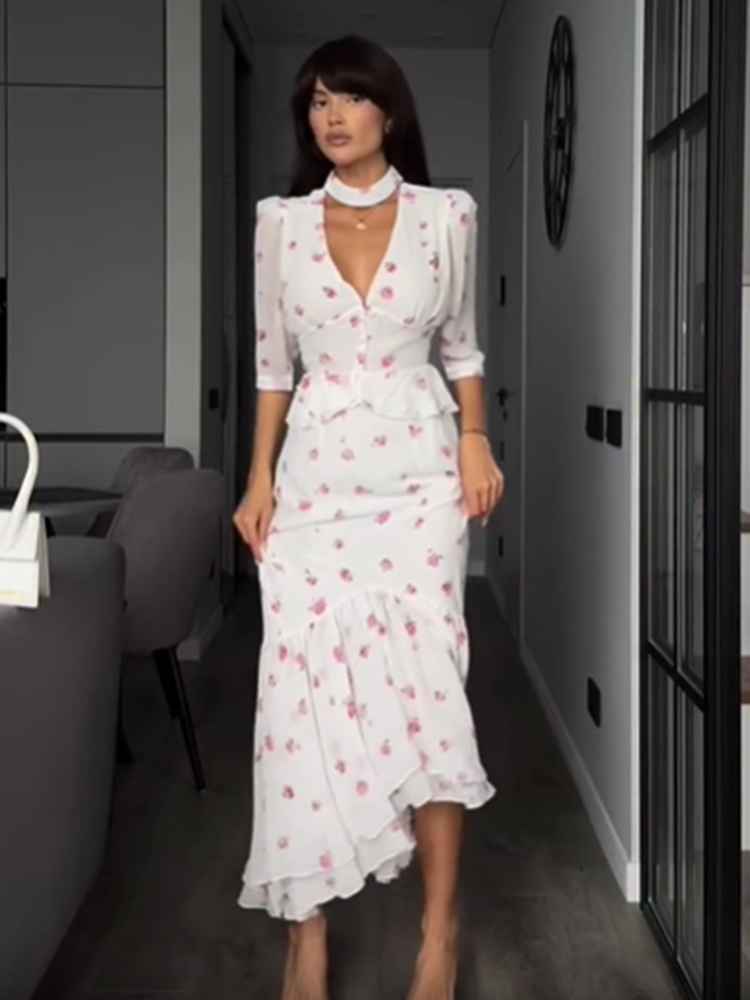 Women White Pink Floral Choker - مراجعة Midi Skirt Floral وسعره