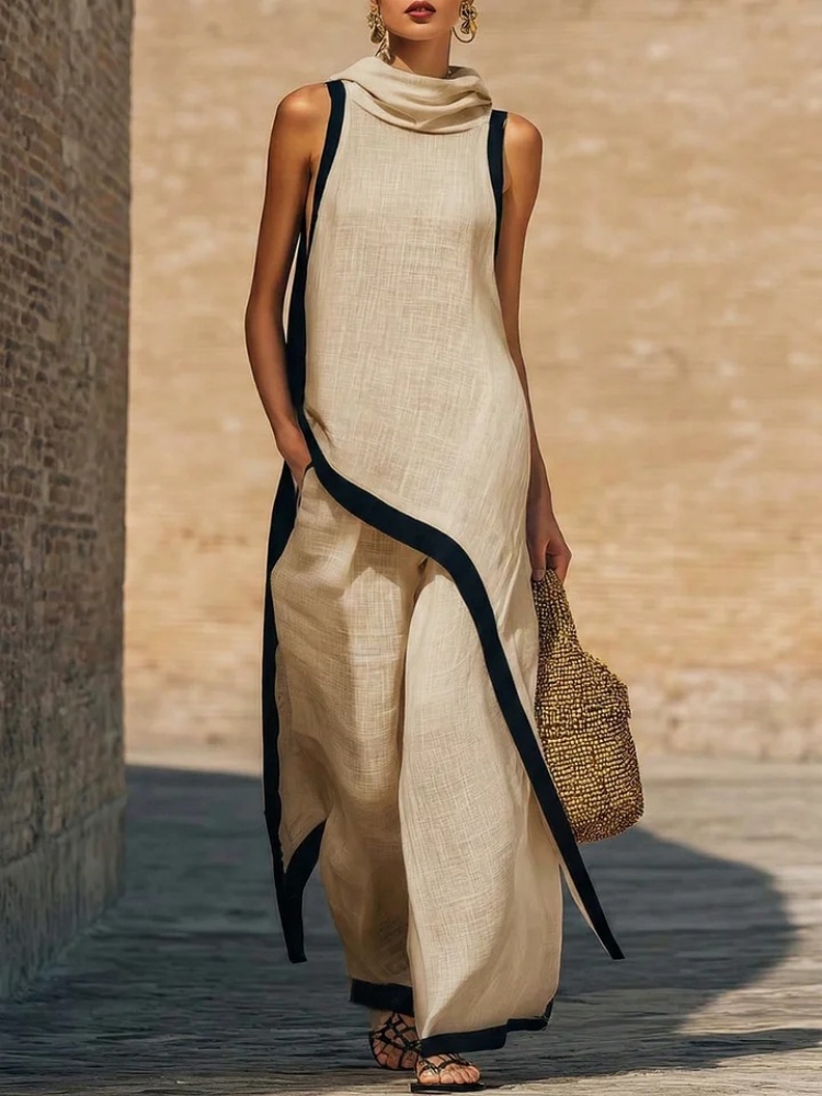 Women's linen Contrast Color S - مراجعة Linen Pant Wide وسعره