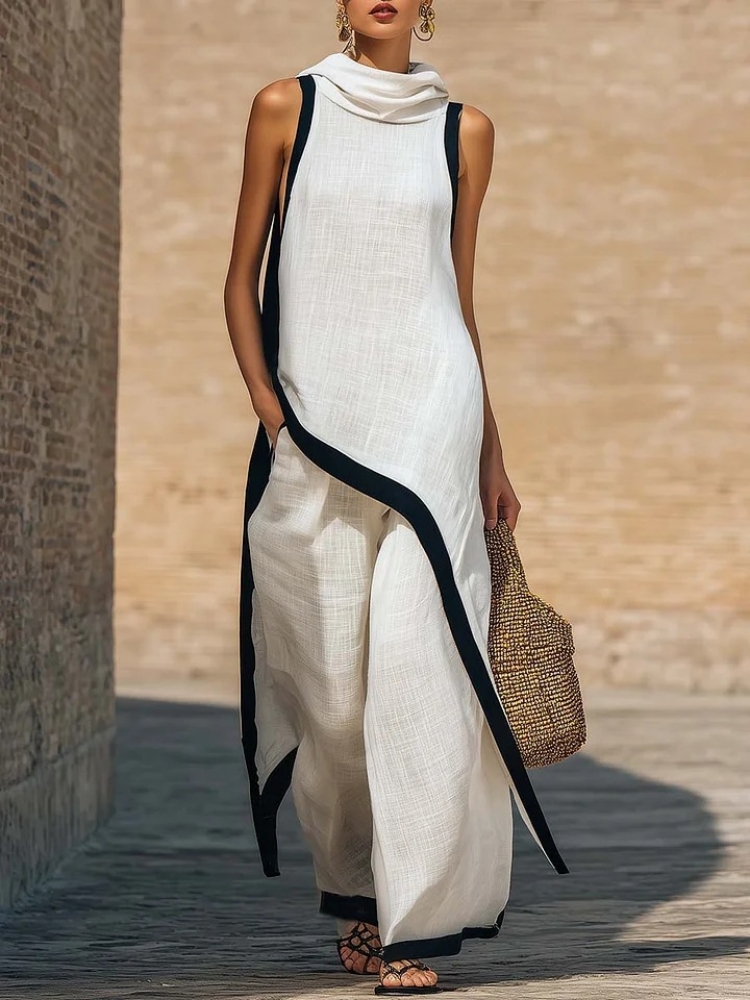 Women's linen Contrast Color S - مراجعة Linen Pant Wide وسعره