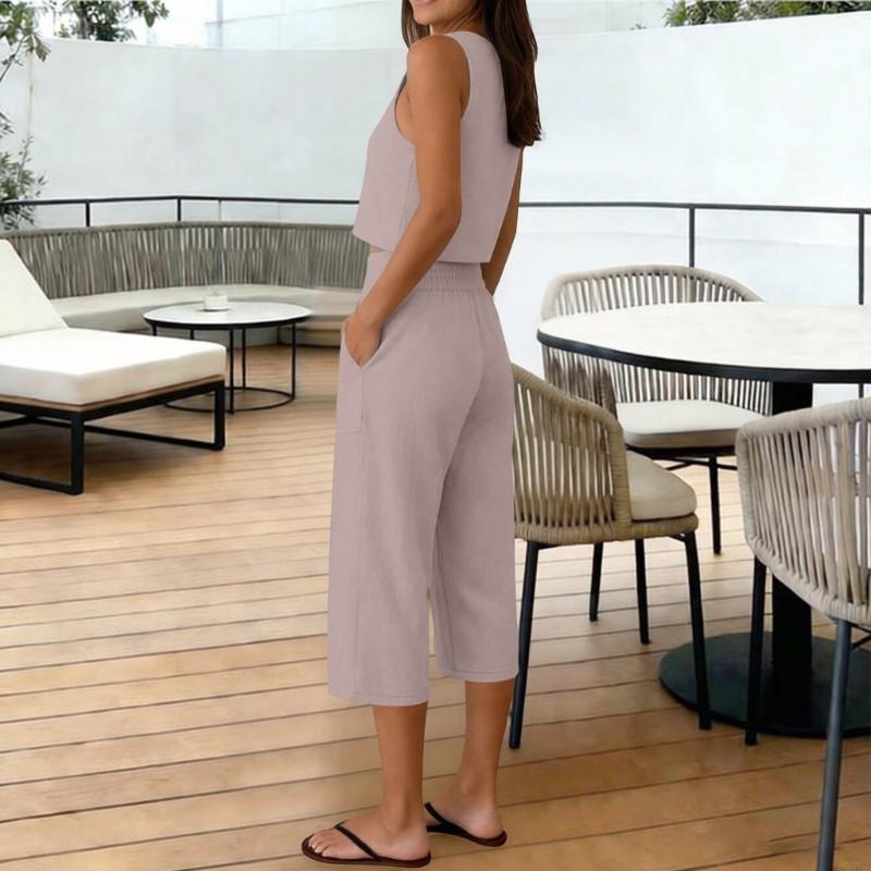 77HE Women's 2 Piece Outfits S - مراجعة Linen Pant Wide وسعره