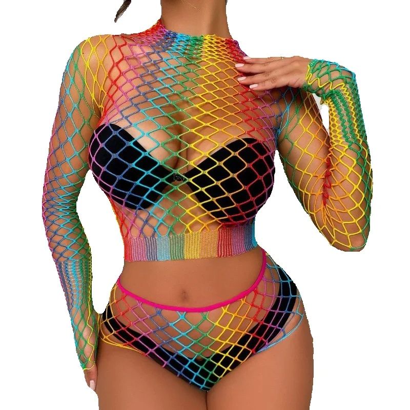 Sexy Rainbow Mesh Lingerie Set - مراجعة Bralette Triangle Set وسعره