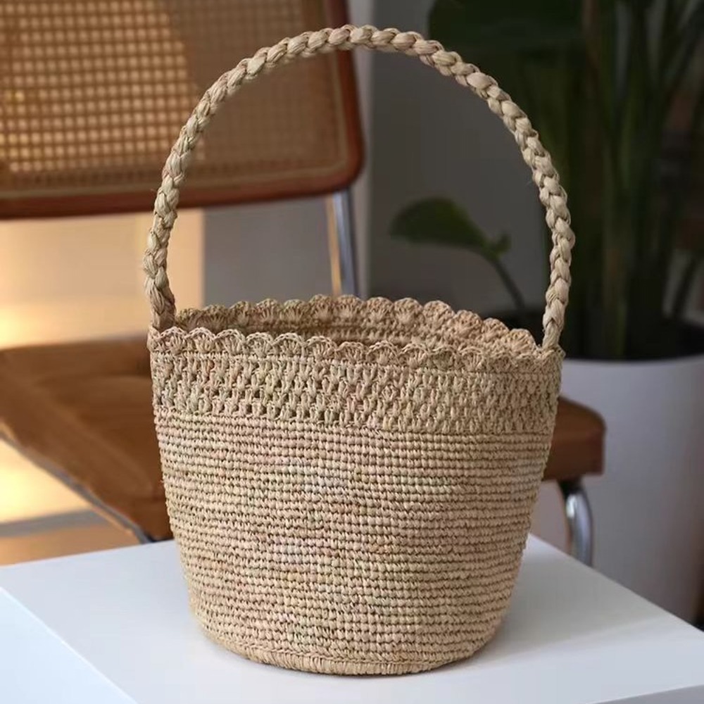 Handmade Crochet Straw Bucket  - مراجعة Crochet Bag Raffia وسعره