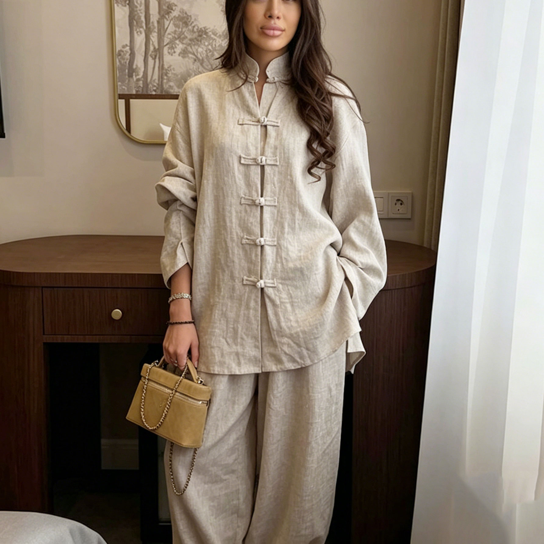 New Vintage Chinese Style Co O - مراجعة Linen Pant Wide وسعره